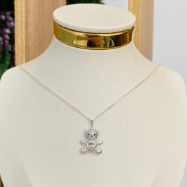 COLAR CADEADINHO COM PING URSO CRAVEJADO