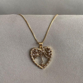 COLAR CORAÇÃO ARVORE DA VIDA CRAVEJADO