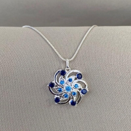 COLAR FLOR COM ZIRCONIA AZUL
