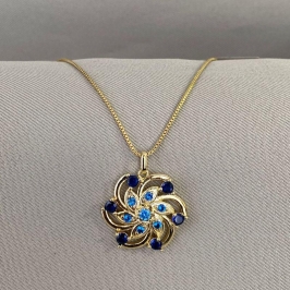 COLAR FLOR COM ZIRCONIA AZUL