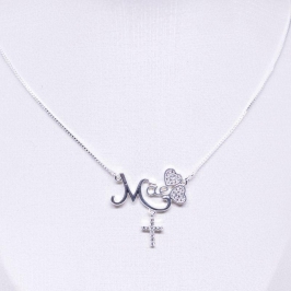 COLAR MÃE COM CORAÇÃO E CRUZ CRAVEJADA