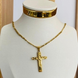 CORRENTE MASC COM CRUZ ESCRITO JESUS