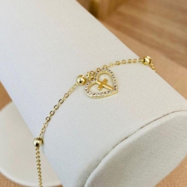 TORNOZELEIRA CORAÇÃO CRUZ CRAVEJADA