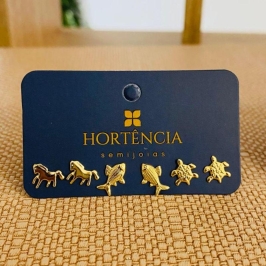 TRIO DE BRINCOS CAVALO / PEIXE / TARTARUGA