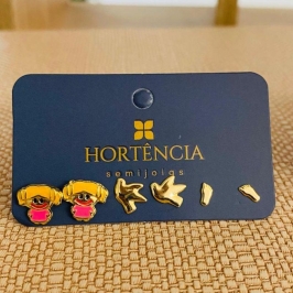 TRIO DE BRINCOS MENINA / PASSARINHO / TESOURA