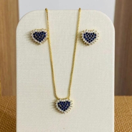 CONJUNTO CORAÇÃO AZUL CRAVEJADO