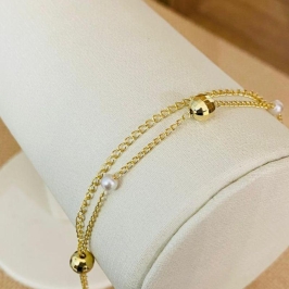 PULSEIRA DUPLA COM BOLINHAS E PEROLAS