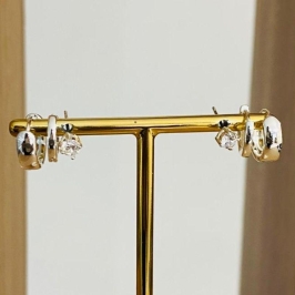 TRIO DE BRINCOS ARGOLINHA COM PONTO DE LUZ