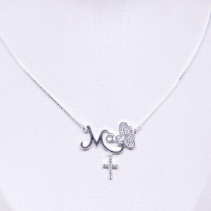 COLAR MÃE COM CORAÇÃO E CRUZ CRAVEJADA