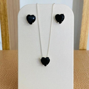 CONJUNTO CORAÇÃO ZIRCONIA PRETA
