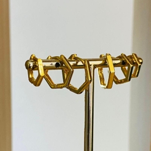 TRIO DE BRINCOS ARGOLINHA HEXAGONAL