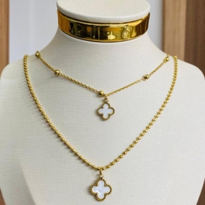 COLAR DUPLO TREVO BRANCO