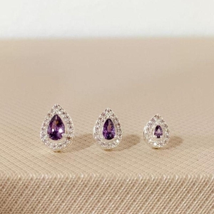 TRIO DE BRINCOS GOTA CRAVEJADA ROXA