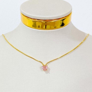 COLAR CORAÇÃO ROSA