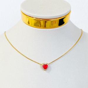 COLAR CORAÇÃO VERMELHO CRAVEJADO