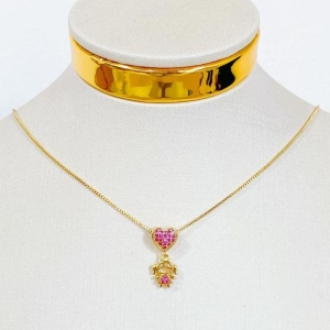 COLAR MENININHA CORAÇÃO ROSA