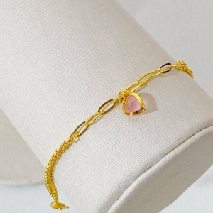 PULSEIRA ELOS COM CORAÇÃO ROSA