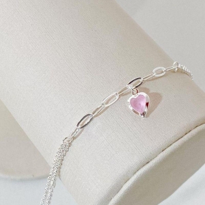 PULSEIRA ELOS COM CORAÇÃO ROSA