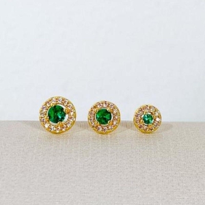 TRIO DE BRINCOS CRAVEJADO VERDE ESMERALDA