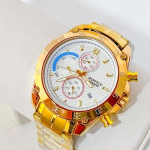RELOGIO CASIO REDONDO DOURADO FUNDO BRANCO