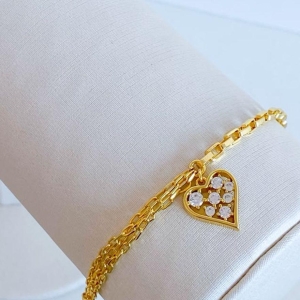 PULSEIRA CORAÇÃO COM ZIRCONIAS ELO DUPLO