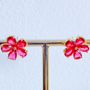 BRINCO FLOR ZIRCONIA ROSA