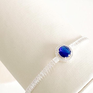 PULSEIRA RIVIERA BAGUETE C/ ZIRCONIA AZUL