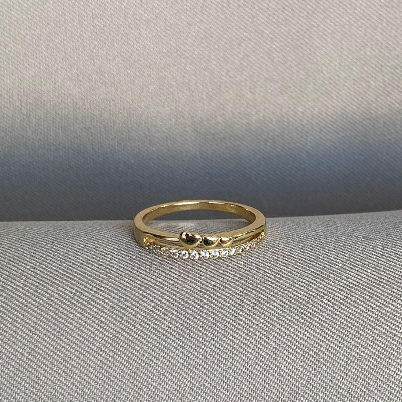 ANEL 2 FILAS CRAVEJADO E 3 CORAÇÃO LISO