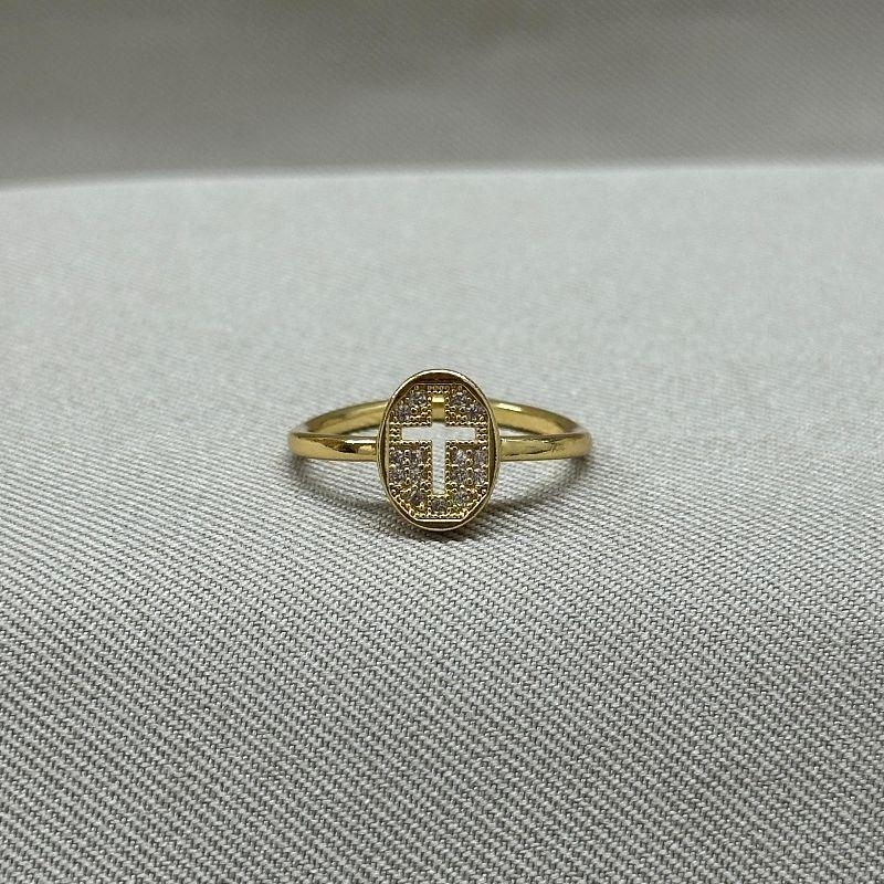 ANEL COM CRUZ VAZADA CRAVEJADA