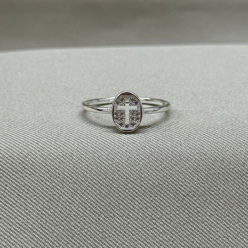 ANEL COM CRUZ VAZADA CRAVEJADA