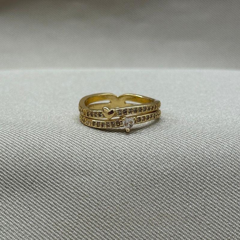 ANEL CRAVEJADO CORAÇÃO ZIRCONIA/LISO