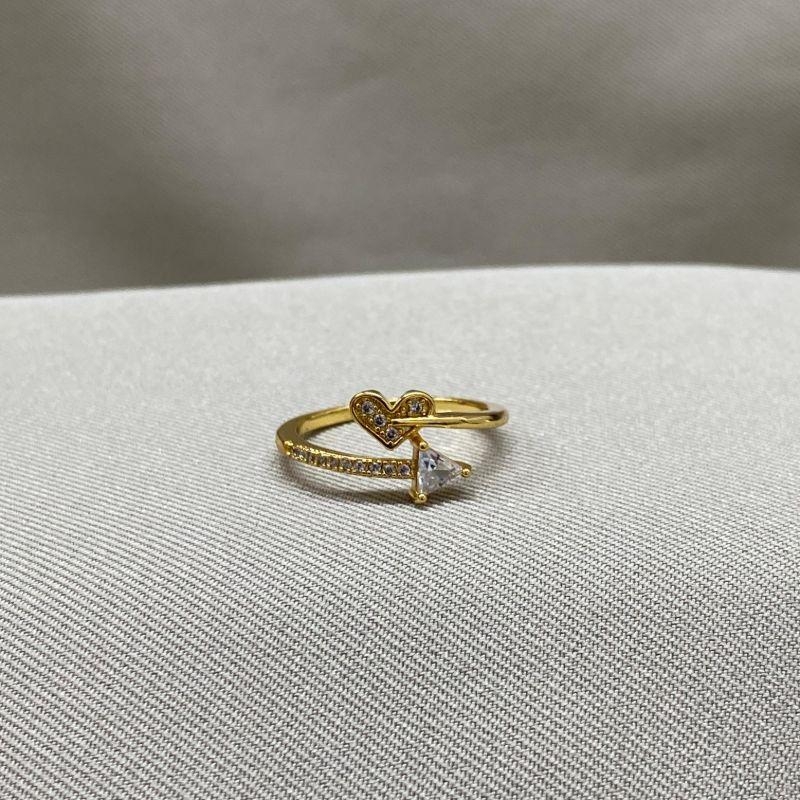 ANEL PONTAS ZIRCONIA E CORAÇÃO