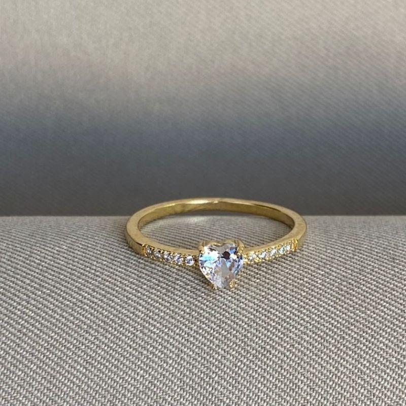 ANEL SOLITARIO COM ZIRCONIA CORAÇÃO CRAVEJADO