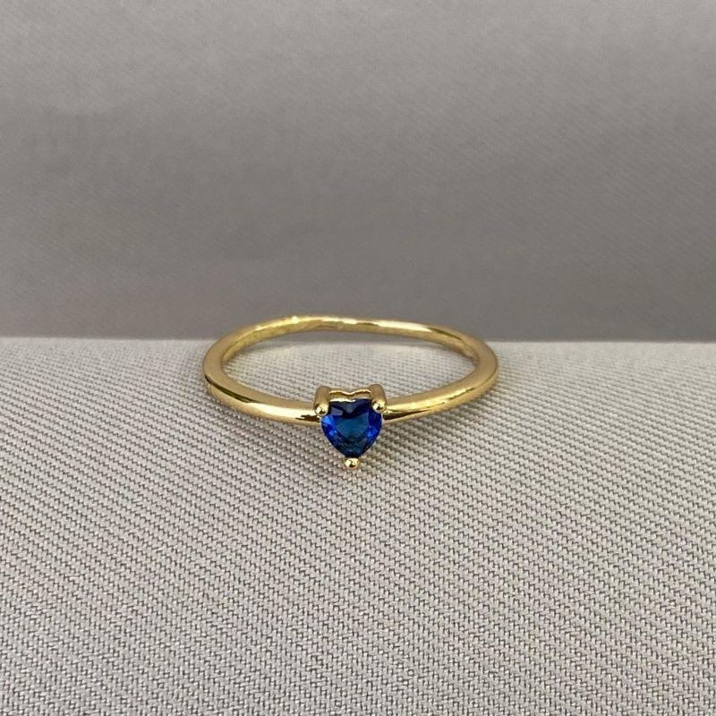 ANEL SOLITARIO CORAÇÃO AZUL