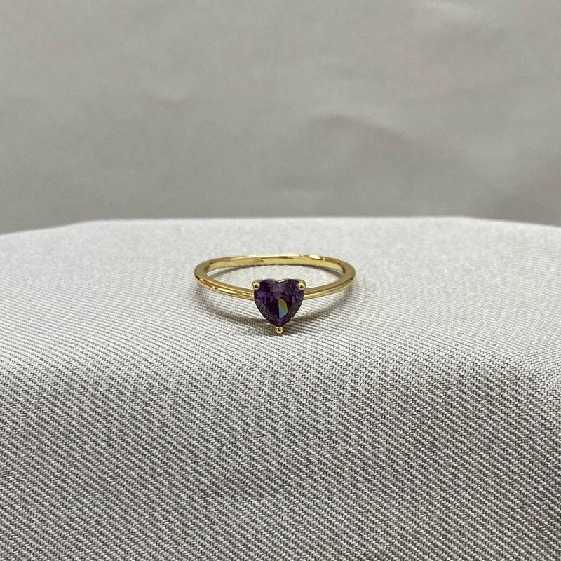 ANEL ZIRCONIA CORAÇÃO LILAS