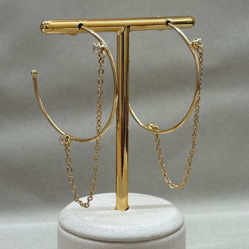 BRINCO ARGOLA 4CM COM 2 ZIRCONIAS E CORRENTE