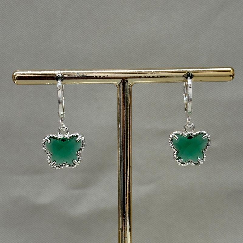 BRINCO ARGOLINHA BORBOLETA ZIRCONIA VERDE