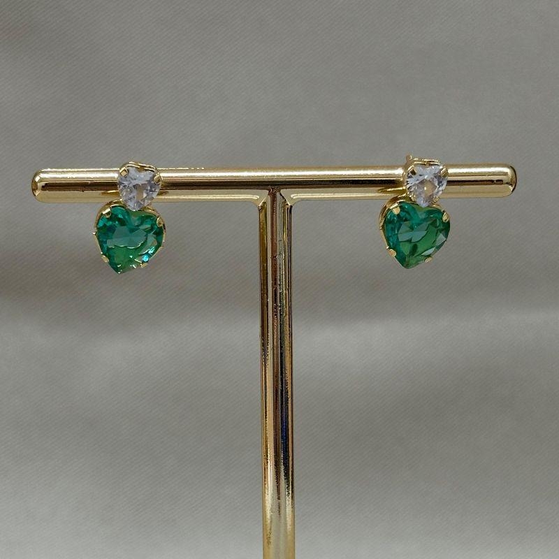 BRINCO CORAÇÃO 8MM TURMALINA E CORAÇÃO CRISTAL 5MM