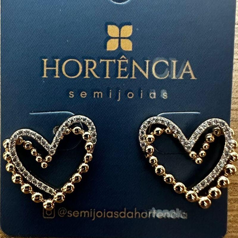 BRINCO CORAÇÃO DUPLO BOLINHA E ZIRCONIAS