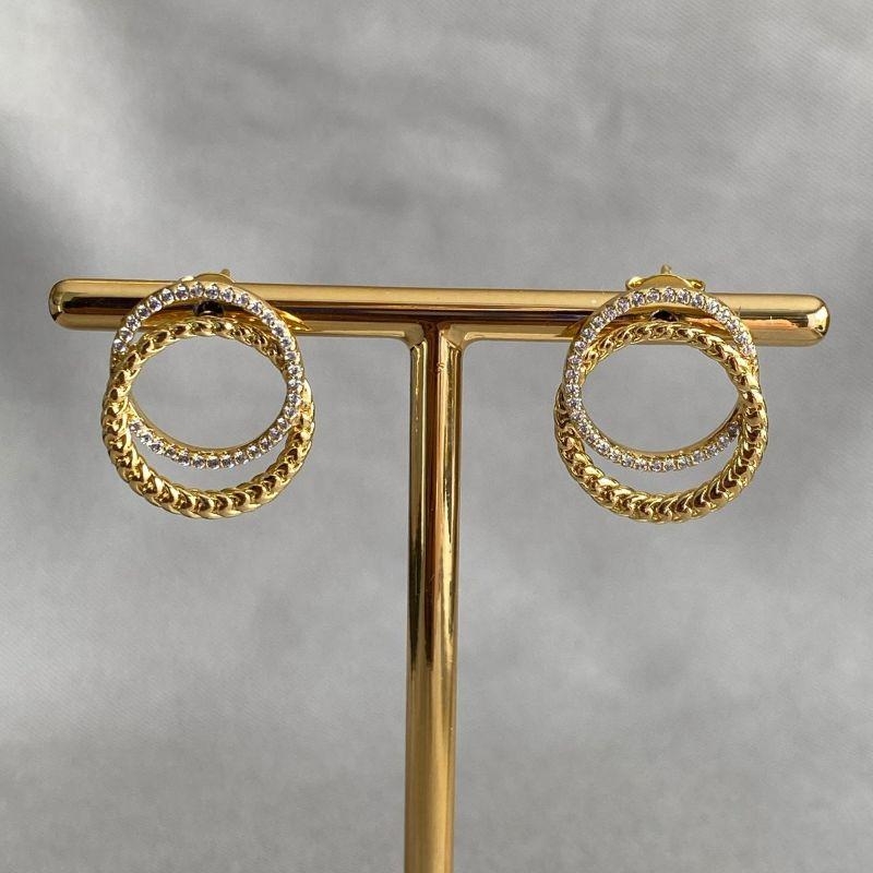 BRINCO DUPLO REDONDO CRAQUELADO E CRAVEJADO