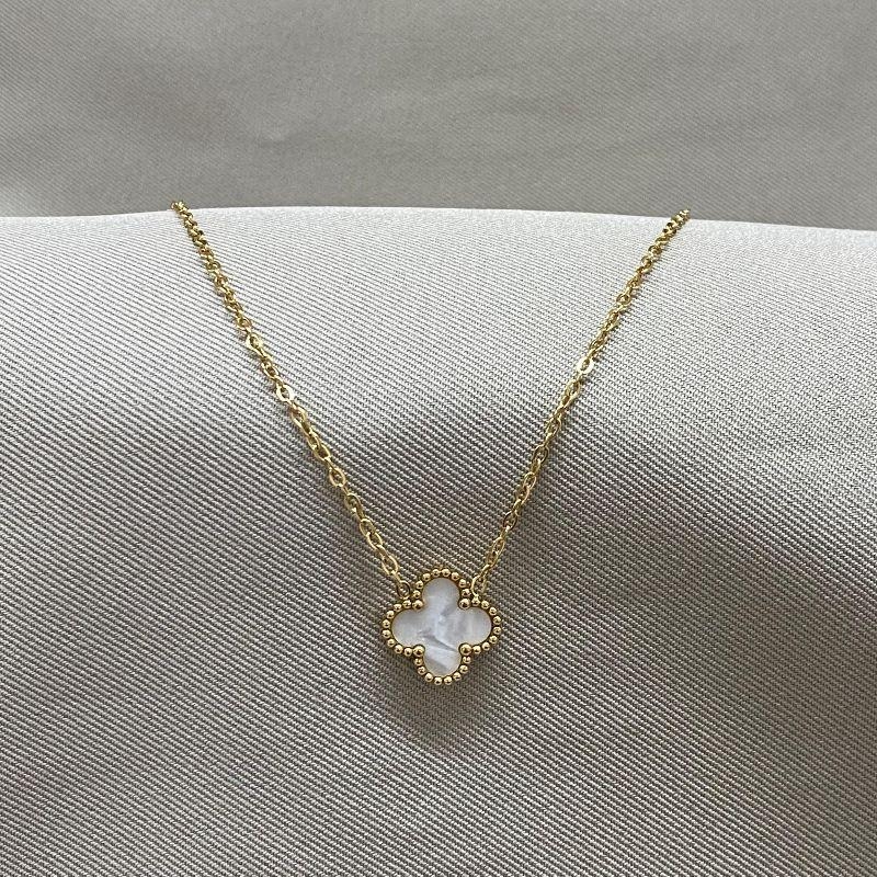 COLAR 1 TREVO DOURADO BRANCO STEEL