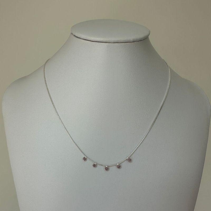 COLAR 5 ZIRCONIAS ROSA