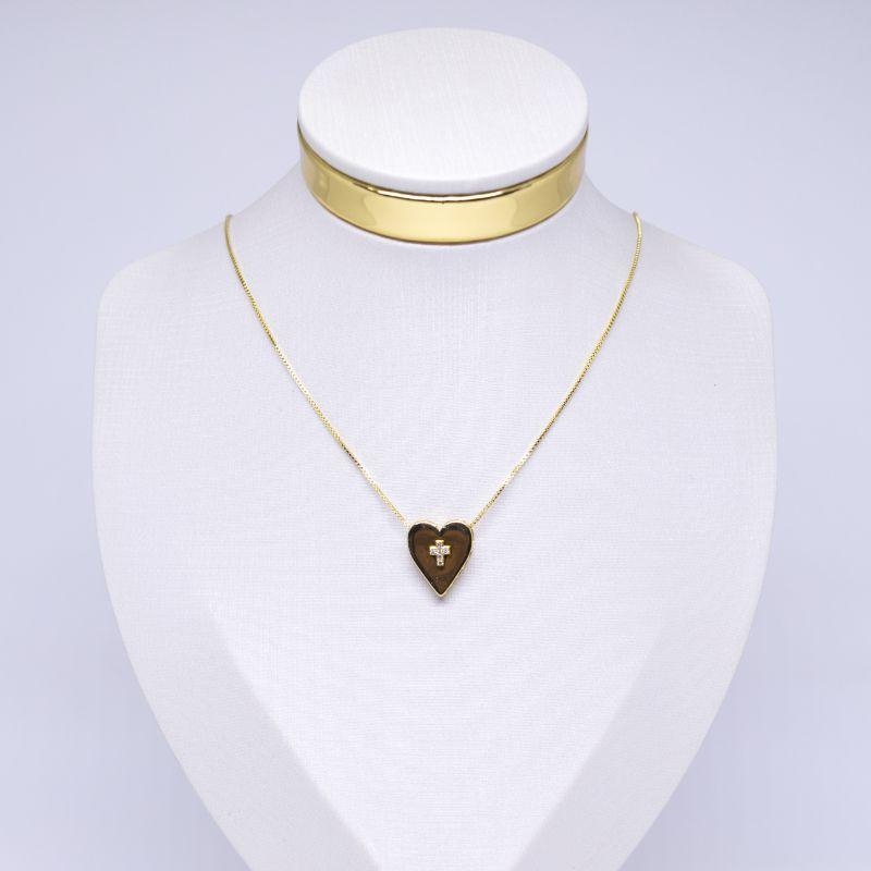 COLAR CORAÇÃO COM CRUZ CRAVEJADA