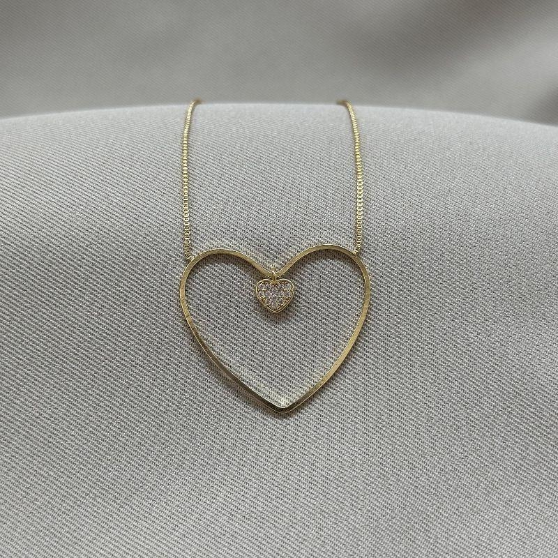 COLAR CORAÇÃO VAZADAO E CORAÇÃO CRAVEJADO