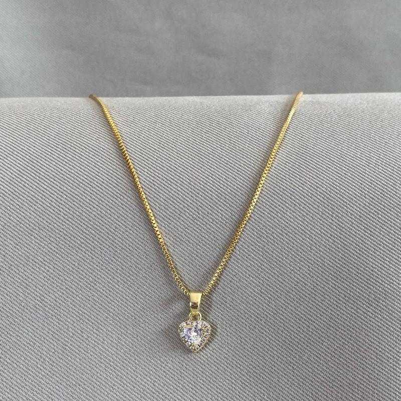 COLAR CORAÇÃO ZIRCONIA CRAVEJADO EM VOLTA