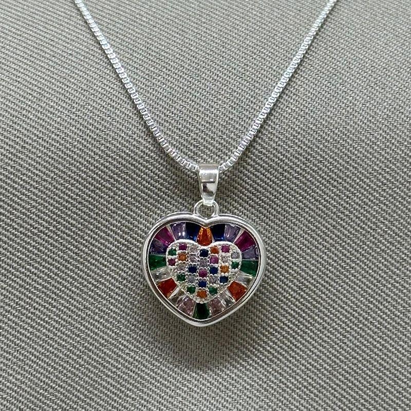 COLAR CORAÇÃO ZIRCÔNIAS COLORIDAS