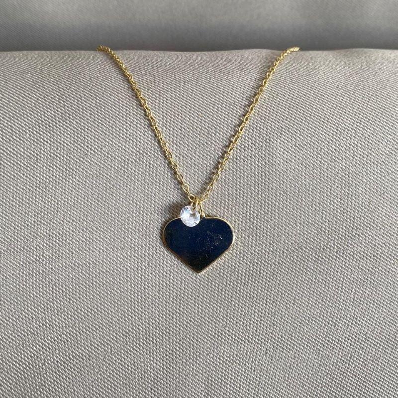 COLAR ELO CADEADO PONTO DE LUZ E PINGENTE CORAÇÃO