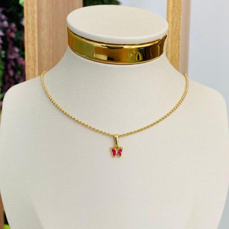 COLAR INFANTIL COM BOBOLETA ROSA