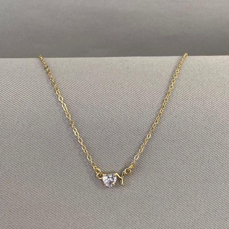 COLAR LETRA Y COM CORAÇÃO ZIRCONIA