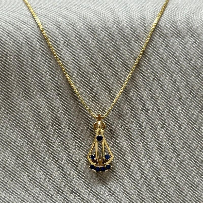 COLAR NOSSA SENHORA ZIRCONIAS AZUL